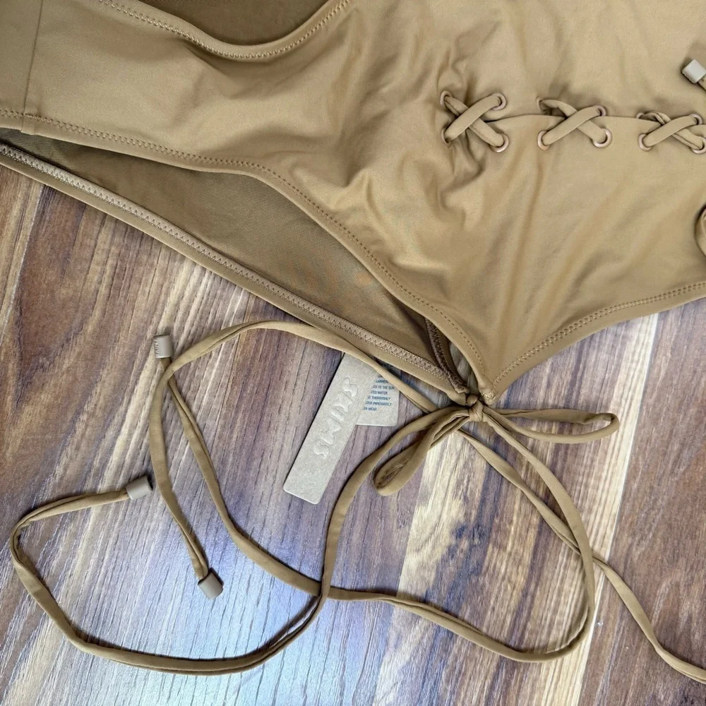 SKIMS NWT Almond Lace Up Monokini Swimsuit